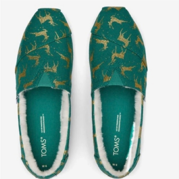 Christmas👣TOM'S 💛ALPARGATA Glitter Reindeer Sherpa Lined Espadrilles - Picture 4 of 12